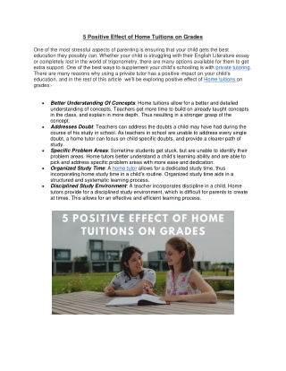 5 Positive Effect of Home Tuitions on Grades