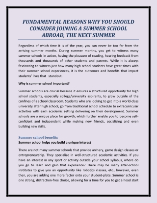 FUNDAMENTAL REASONS WHY YOU SHOULD CONSIDER JOINING A SUMMER SCHOOL ABROAD, THE NEXT SUMMER