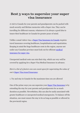 Best 3 ways to supersize your super visa insurance