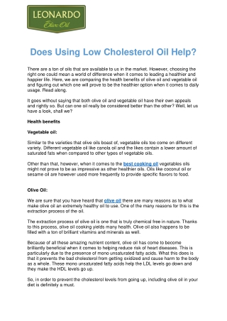 Does Using Low Cholesterol Oil Help?