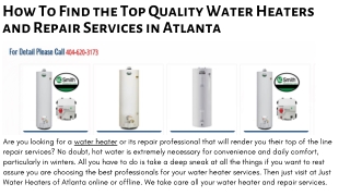 How To Find the Top Quality Water Heaters and Repair Services in Atlanta