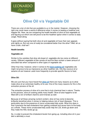 Olive Oil v/s Vegetable Oil
