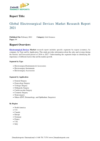 Electrosurgical Devices Market Research Report 2021