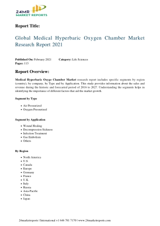 Medical Hyperbaric Oxygen Chamber Market Research Report 2021