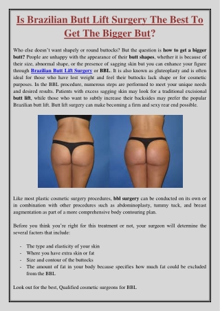 Is Brazilian Butt Lift Surgery The Best To Get The Bigger But?