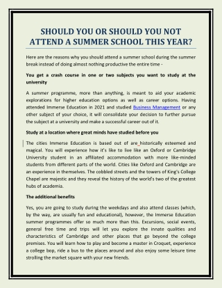 SHOULD YOU OR SHOULD YOU NOT ATTEND A SUMMER SCHOOL THIS YEAR?