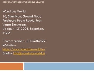 Corporate Events by Wondrous Udaipur