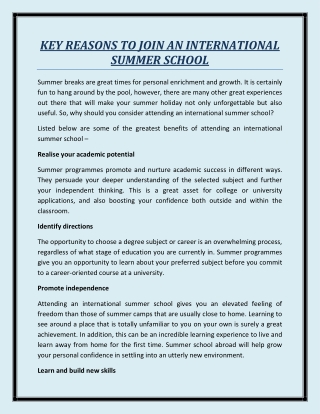 KEY REASONS TO JOIN AN INTERNATIONAL SUMMER SCHOOL