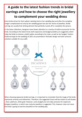 A guide to the latest fashion trends in bridal earrings and how to choose the right jewellery to complement your wedding