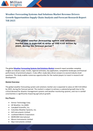 Weather Forecasting Systems And Solutions Market Global Demand, Growth Drivers Analysis & Forecasts Research Report