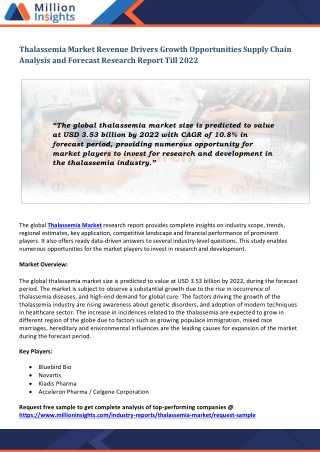 Thalassemia Market Application Analysis, Segmentation, Regional Outlook