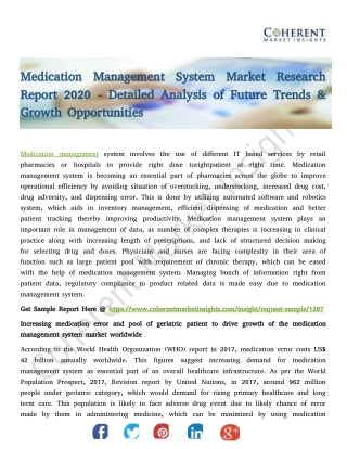 Medication Management System Market Research Report 2020 - Detailed Analysis of Future Trends & Growth Opportunities