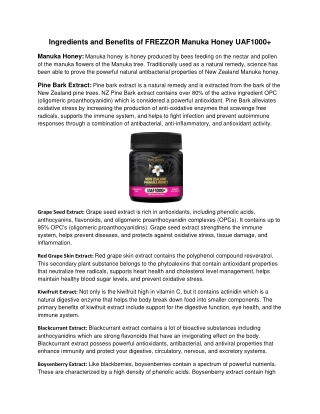 Ingredients and Benefits of FREZZOR Manuka Honey UAF1000