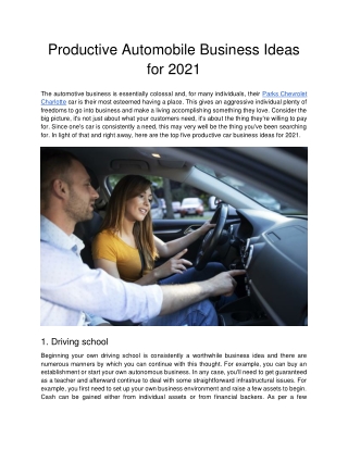Productive Automobile Business Ideas for 2021