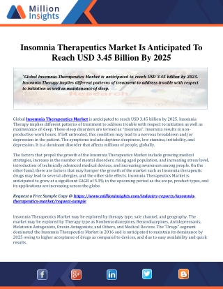 Insomnia Therapeutics Market Assessment by Application, Consumption and Share to 2025