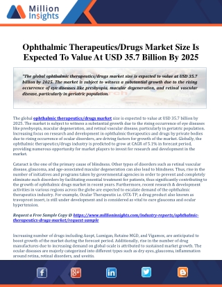 Worldwide Ophthalmic Therapeutics/Drugs Market Regions, Sales & Revenue Forecast to 2025