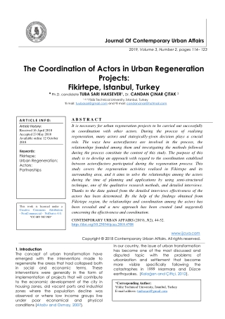 The Coordination of Actors in Urban Regeneration Projects: Fikirtepe, Istanbul, Turkey