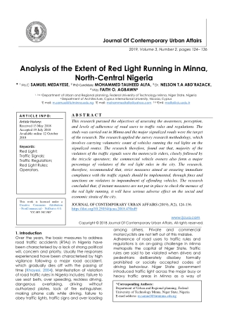 Analysis of the Extent of Red Light Running in Minna, North-Central Nigeria