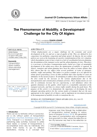 The Phenomenon of Mobility, a Development Challenge for the City Of Algiers