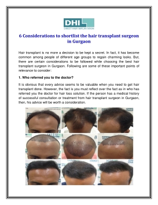 6 Considerations to Shortlist the Hair Transplant Surgeon in Gurgaon
