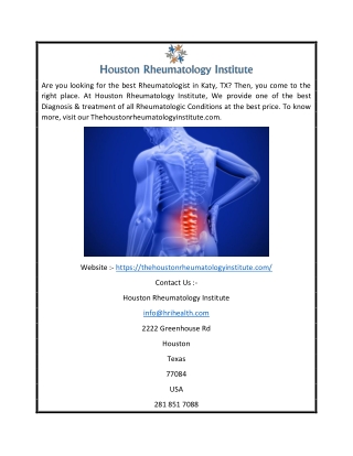 Best Katy Rheumatology | Houston Rheumatology Institute
