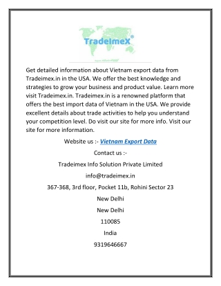 Vietnam Export Data | Tradeimex.in