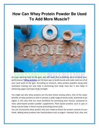 How Can Whey Protein Powder Be Used To Add More Muscle?