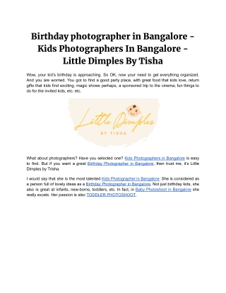 Birthday photographer in Bangalore - Kids Photographers In Bangalore - Little Dimples By Tisha