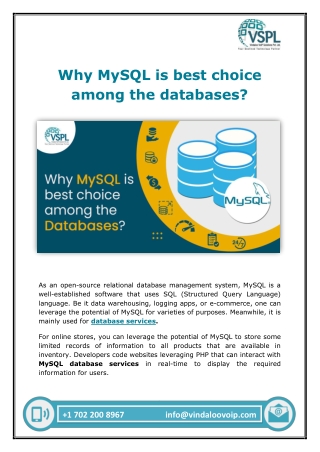 Why MySQL is best choice among the databases?