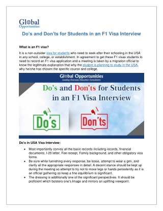 Do’s and Don’ts for Students in an F1 Visa Interview