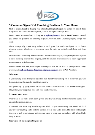 5 Common Signs Of A Plumbing Problem In Your Home