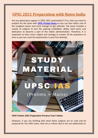 UPSC 2021 Preparation with Notes India