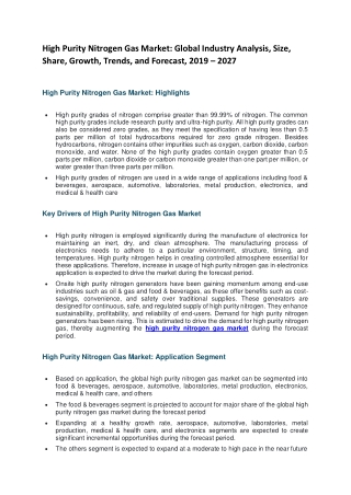 High Purity Nitrogen Gas Market: Global Industry Analysis, Size, Share, Growth, Trends, and Forecast, 2019 – 2027