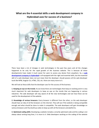 What are the 4 essential skills a web development company in Hyderabad uses for success of a business?