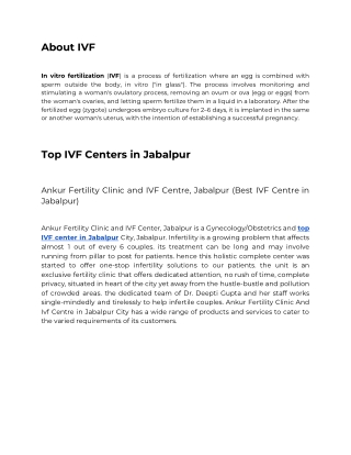 Top IVF Centers in Jabalpur - Vinsfertility Pvt. Ltd.