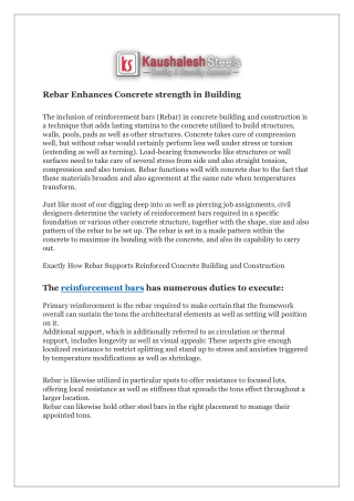 Rebar Enhances Concrete strength in Building