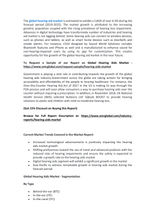 Global Hearing Aids Market : 2019 Analysis Report, Share, Trends, Overview 2019-2025