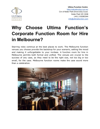 Why Choose Ultima Function’s Corporate Function Room for Hire in Melbourne?