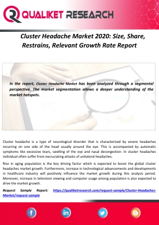 Cluster Headache Market 2020 Size, Share,Restrains, Relevant Growth, Global Industry Analysis