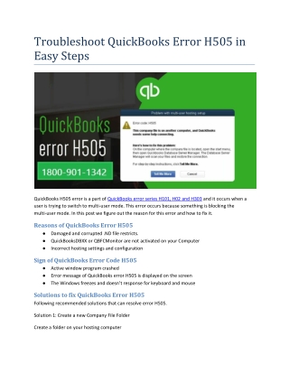 Troubleshoot QuickBooks Error H505 in Easy Steps