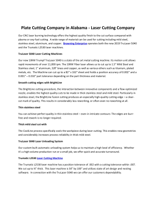 Plate Cutting Company in Alabama and Laser Cutting Company