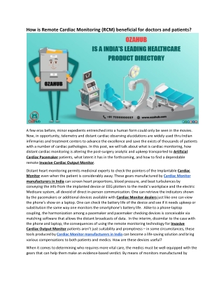 How is Remote Cardiac Monitoring (RCM) beneficial for doctors and patients?