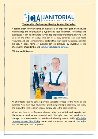 The Benefits of Affordable Cleaning Services Simi Valley