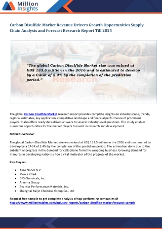 Carbon Disulfide Market Manufacturing Cost Structure | SWOT Analysis
