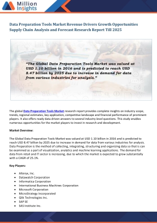 Data Preparation Tools Market Top Company Profiles | Business Performance | Sales Data Analysis Report