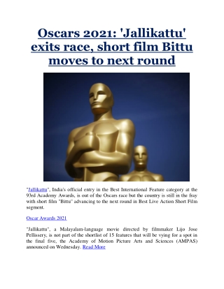 Oscars 2021: 'Jallikattu' exits race, short film Bittu moves to next round