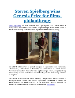 Steven Spielberg wins Genesis Prize for films, philanthropy