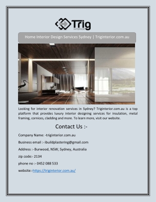 Home Interior Design Services Sydney | Triginterior.com.au