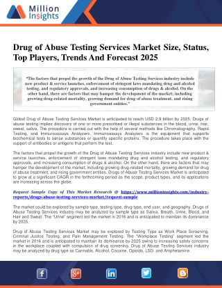 Drug of Abuse Testing Services Market Size, Status, Top Players, Trends And Forecast 2025