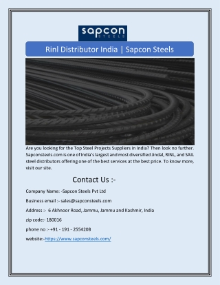 Rinl Distributor India | Sapcon Steels